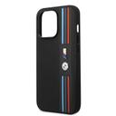 BMW M Collection PU Leather Mesh Case With Printed Tricolor Lines And Logo For iPhone 14 Pro - Black [ BMHCP14L22PPMK ] - SW1hZ2U6MTM2NTUzOA==