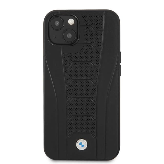 BMW Real Leather Hard Case Seat Pattern Tone On Tone Perforations Debossed Lines For iPhone 13 (6.1") - Black [ BMHCP13MRPSLK ] - SW1hZ2U6MTM2NDQwOQ==