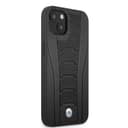 BMW Real Leather Hard Case Seat Pattern Tone On Tone Perforations Debossed Lines For iPhone 13 (6.1") - Black [ BMHCP13MRPSLK ] - SW1hZ2U6MTM2NDQxMQ==