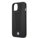 BMW Real Leather Hard Case Seat Pattern Tone On Tone Perforations Debossed Lines For iPhone 13 (6.1") - Black [ BMHCP13MRPSLK ] - SW1hZ2U6MTM2NDQxNQ==