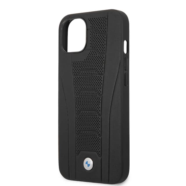 BMW Real Leather Hard Case Seat Pattern Tone On Tone Perforations Debossed Lines For iPhone 13 (6.1") - Black [ BMHCP13MRPSLK ] - SW1hZ2U6MTM2NDQxNQ==