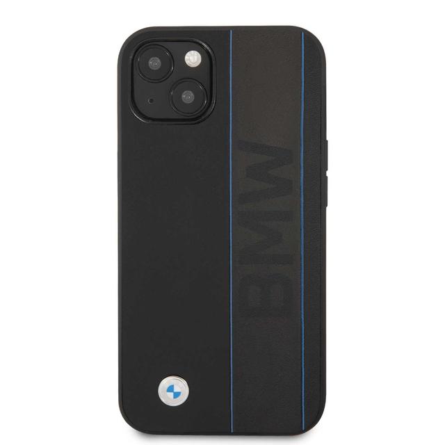 BMW Real Leather Hard Case Debossed Wordmark Blue Outlines For iPhone 13 (6.1") - Black [ BMHCP13MRWBOK ] - SW1hZ2U6MTM2NDQ5Ng==