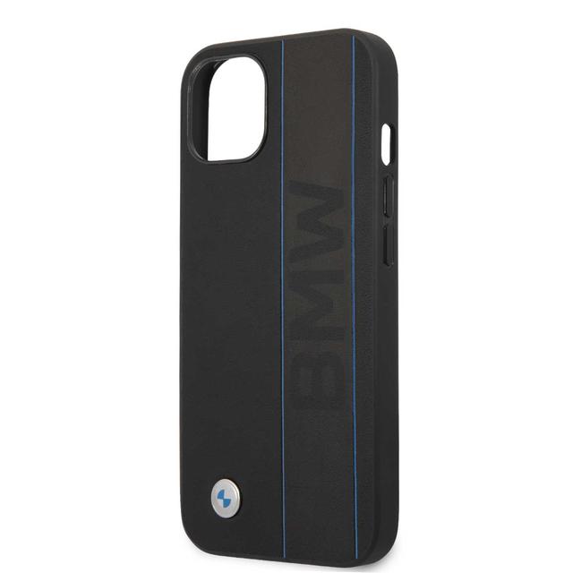 BMW Real Leather Hard Case Debossed Wordmark Blue Outlines For iPhone 13 (6.1") - Black [ BMHCP13MRWBOK ] - SW1hZ2U6MTM2NDUwOA==