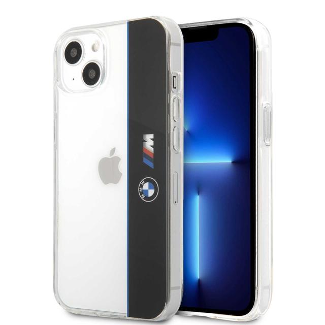 BMW M Collection PC/TPU Hard Case Vertical Blue Line & Black Stripe For iPhone 13 (61") - Transparent [ BMHCP13MMHTLK ] - SW1hZ2U6MTM2NDY2OQ==