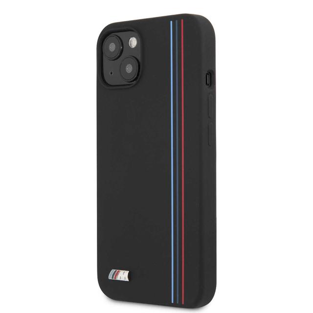 BMW M Collection Liquid Silicone Hard Case Tricolor Vertical Lines Metal Logo For iPhone 13 (6.1") - Black [ BMHCP13MSIVTBK ] - SW1hZ2U6MTM2NDUxNw==