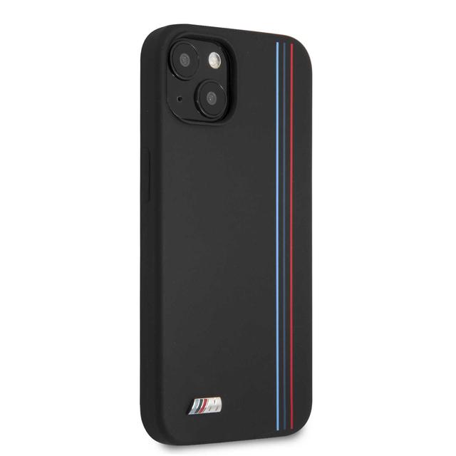 BMW M Collection Liquid Silicone Hard Case Tricolor Vertical Lines Metal Logo For iPhone 13 (6.1") - Black [ BMHCP13MSIVTBK ] - SW1hZ2U6MTM2NDUyMQ==