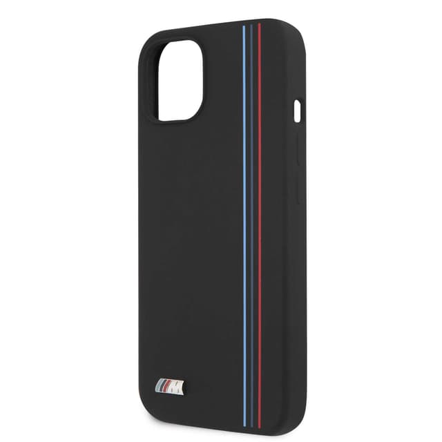 BMW M Collection Liquid Silicone Hard Case Tricolor Vertical Lines Metal Logo For iPhone 13 (6.1") - Black [ BMHCP13MSIVTBK ] - SW1hZ2U6MTM2NDUyNQ==