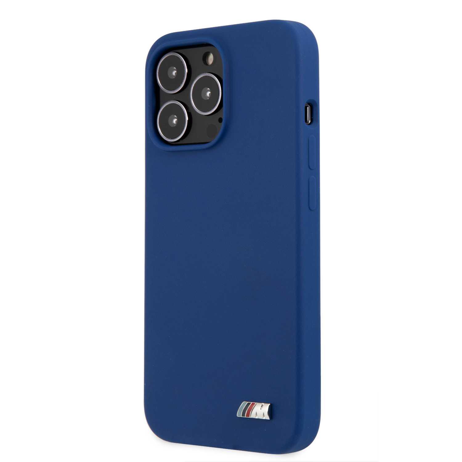 BMW Liquid Silicone Hard Metal Logo For iPhone 13 Pro (6.1") - Blue [ BMHCP13LMSILNA ]