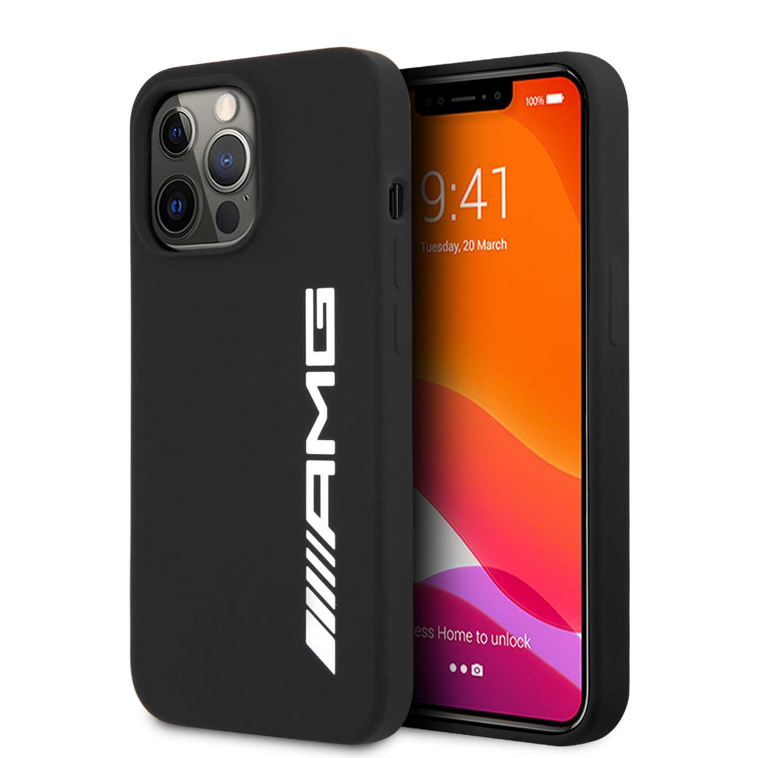 كفر ايفون 13 برو سيليكون مرسيدس اي ام جي أسود وأبيض AMG Liquid Silicone Case For iPhone 13 Pro