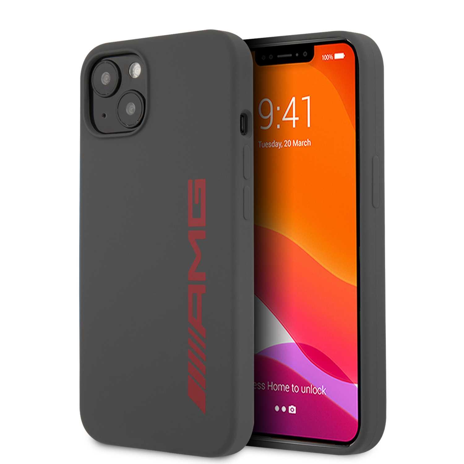 كفر ايفون 13 سيليكون مرسيدس اي ام جي يدعم ماج سيف رمادي وأحمر AMG Liquid Silicone Case iPhone 13