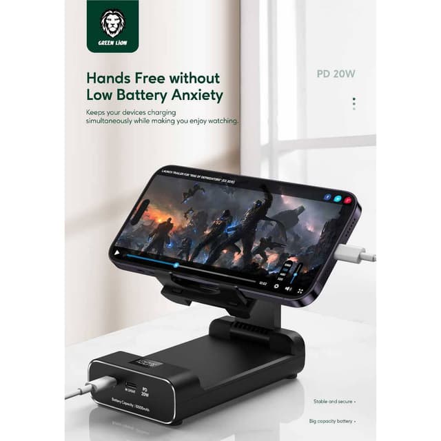 باور بانك شاحن متنقل جرين 10000 مللي أمبير مع ستاند جوال مدمج Green Lion Power Bank and Foldable Mobile Stand