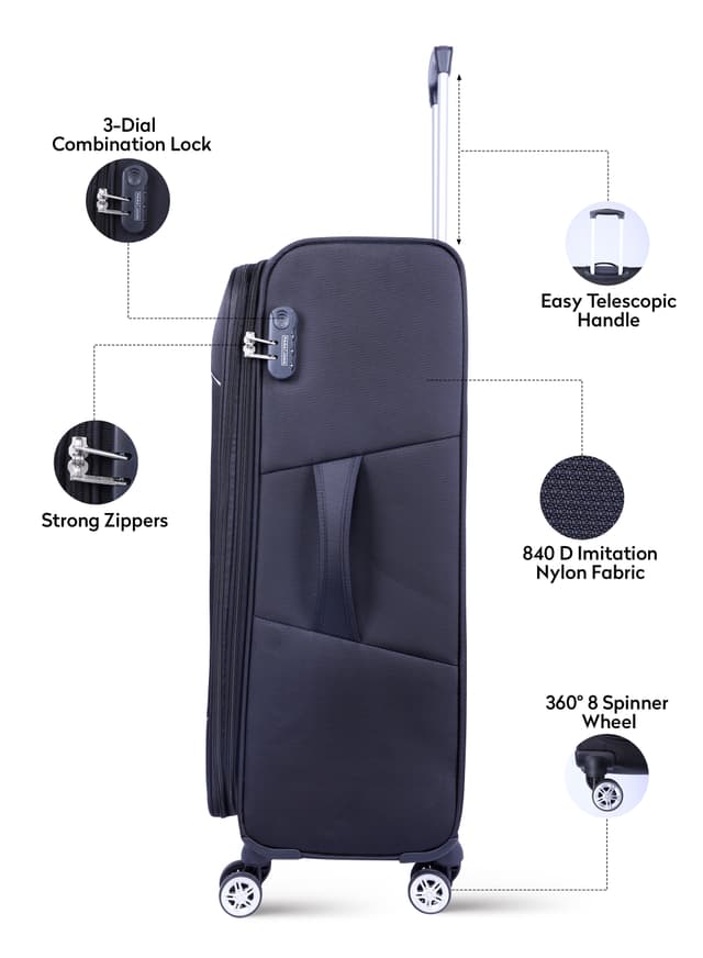 طقم شنط سفر قماش 20/24/28 انش بارا جون 3 قطع اسود PARA JOHN 3  Piece Softside Luggage Trolley Set