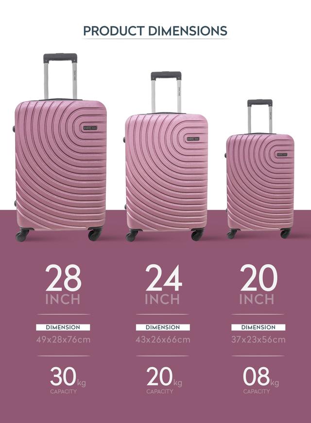 Para John 3-Piece Hard Side Abs Luggage Trolley Set 20/24/28 Inch Pink - SW1hZ2U6MTQwMjg0Nw==
