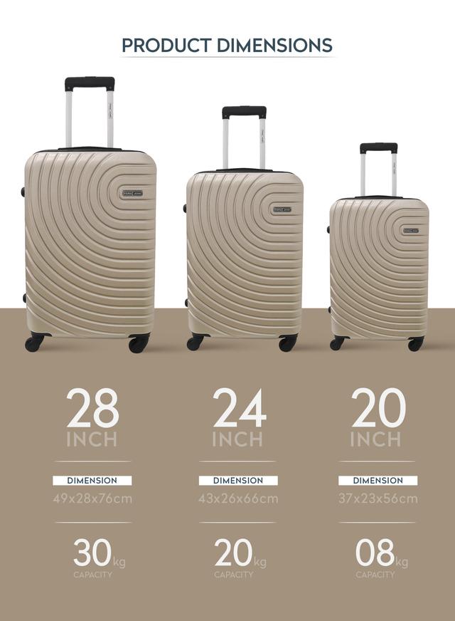 Para John 3-Piece Hard Side Abs Luggage Trolley Set 20/24/28 Inch Gold - SW1hZ2U6MTQwMjg2MQ==