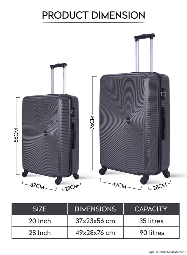 Para John 2-Pieces Hardside Travel Trolley Luggage Set Grey 20/28 - 284084