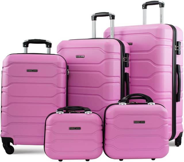 Parajohn 5-Pieces Hardside Travel Trolley Luggage Bag Set 12/14/20/24/28 Pink