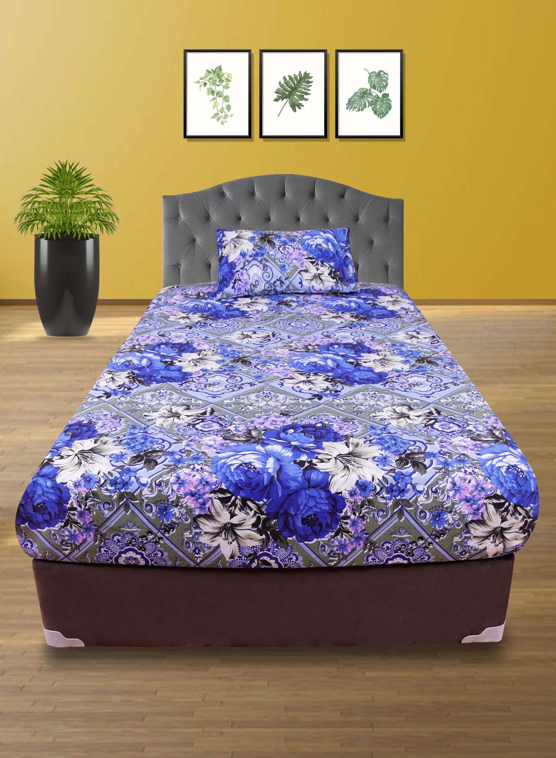 غطاء سرير بولستر 130X225 سم ايكسيمو ورد أزرق EXIMO Flat BedSheet