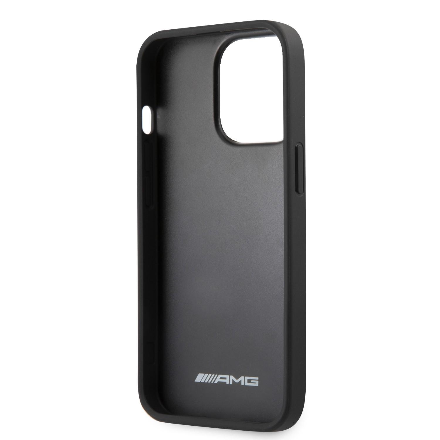 AMG PC/TPU Case With PU Carbon Effect Gray Leather Stripe And Hot Stamped Logo For iPhone 13 Pro (6.1") - Black [ AMHCP13LBLSCA ]