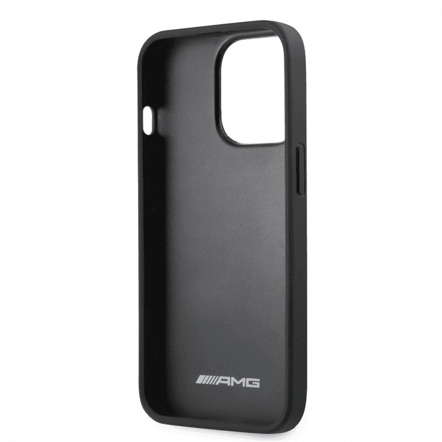 AMG Genuine Leather Case With Perforated Black Leather Debossed Lines Hot Stamped White Logo For iPhone 14 Pro Max - Black [ AMHCP14XGSEBK ] - 273838