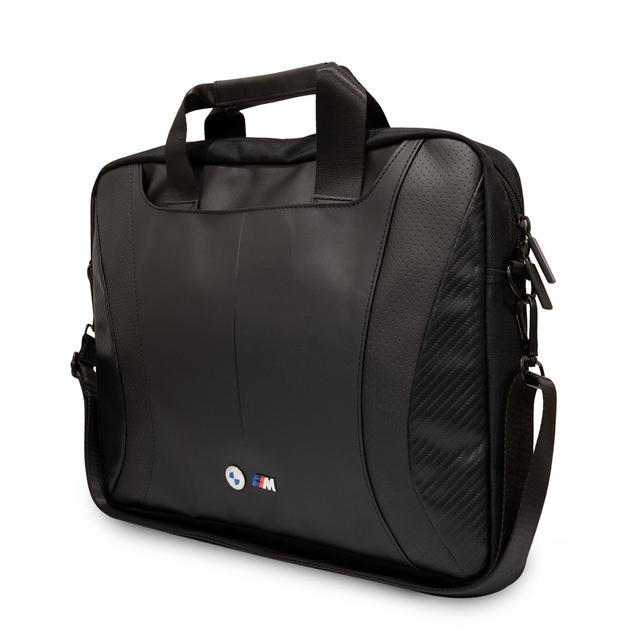 BMW PU Leather 15" Computer Bag With Carbon Edges And Perforated Stripes - Black [ BMCB15SPCTFK ] - SW1hZ2U6MTM2NjgwNg==
