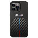 BMW M Collection Quilted PU Carbon Case With Hot Stamped Tricolor Stripe & Metal Logos For iPhone 14 Pro - Black [ BMHCP14L22NSTB ] - SW1hZ2U6MTM2NTg1OQ==