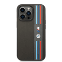 BMW M Collection PU Leather Mesh Case With Printed Tricolor Lines And Logo For iPhone 14 Pro - Grey [ BMHCP14L22PPMA ] - SW1hZ2U6MTM2NTY1MQ==