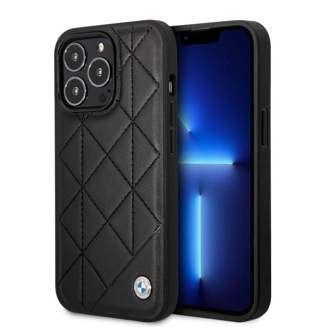 BMW Signature Collection Genuine Leather Case With Quilted Pattern For iPhone 14 Pro - Black [ BMHCP14L22RQDK ] - SW1hZ2U6MTM2NTc3NQ==