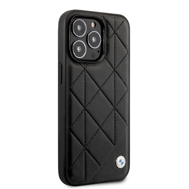 BMW Signature Collection Genuine Leather Case With Quilted Pattern For iPhone 14 Pro - Black [ BMHCP14L22RQDK ] - SW1hZ2U6MTM2NTc3Nw==