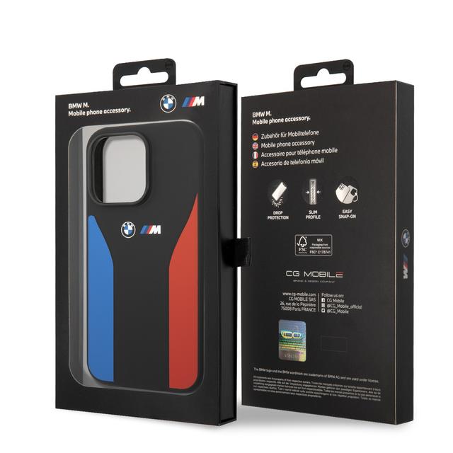 BMW M Collection Liquid Silicone Case With Tricolor Print & Logo For iPhone 14 Pro - Black [ BMHCP14L22SCSK ] - SW1hZ2U6MTM2NTc1Mg==