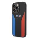 BMW M Collection Liquid Silicone Case With Tricolor Print & Logo For iPhone 14 Pro - Black [ BMHCP14L22SCSK ] - SW1hZ2U6MTM2NTc1OA==