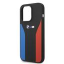 BMW M Collection Liquid Silicone Case With Tricolor Print & Logo For iPhone 14 Pro - Black [ BMHCP14L22SCSK ] - SW1hZ2U6MTM2NTc2Mg==