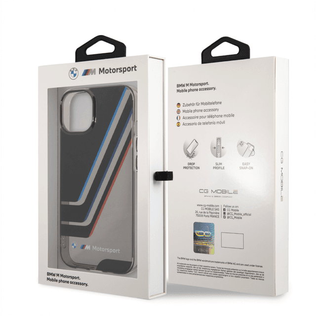 BMW Motorsport Collection PC/TPU IML Printed Tricolor Stripes, Translucent Zones & Printed Logo For iPhone 14 Plus - Black [ BMHCP14M22HDTK ] - SW1hZ2U6MTM2NjY1NQ==