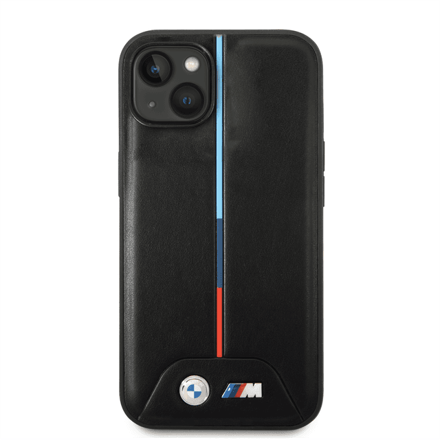 BMW M Collection Quilted PU Case With Hot Stamped Tricolor Stripe And Printed Logo For iPhone 14 Plus - Black [ BMHCP14M22PVTK ] - SW1hZ2U6MTM2NjU2OQ==