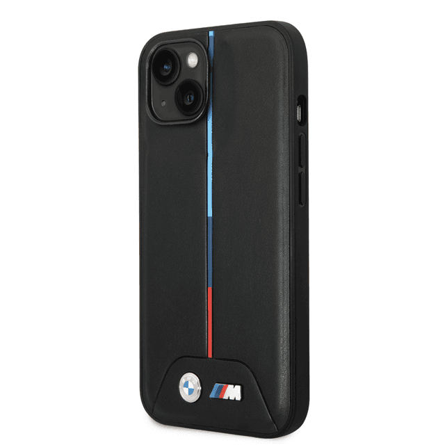 BMW M Collection Quilted PU Case With Hot Stamped Tricolor Stripe And Printed Logo For iPhone 14 Plus - Black [ BMHCP14M22PVTK ] - SW1hZ2U6MTM2NjU3MQ==