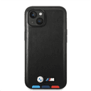 BMW M Collection PU Leather Case With Hot Stamped Tricolor Parts And Printed Logo For iPhone 14 - Black [ BMHCP14S22PTDK ] - SW1hZ2U6MTM2NTMwOA==