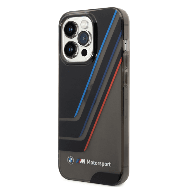 BMW Motorsport Collection PC/TPU IML Printed Tricolor Stripes, Translucent Zones & Printed Logo For iPhone 14 Pro Max - Black [ BMHCP14X22HDTK ] - SW1hZ2U6MTM2NjQ4MA==