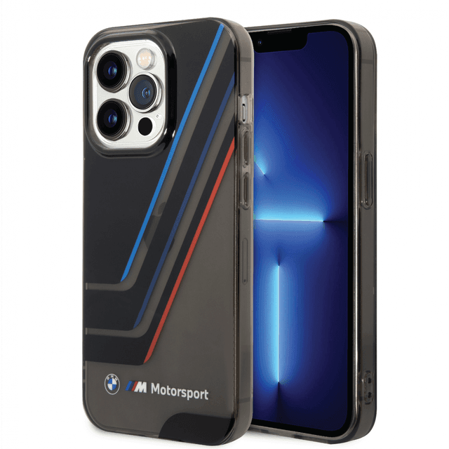 BMW Motorsport Collection PC/TPU IML Printed Tricolor Stripes, Translucent Zones & Printed Logo For iPhone 14 Pro Max - Black [ BMHCP14X22HDTK ] - SW1hZ2U6MTM2NjQ4NA==