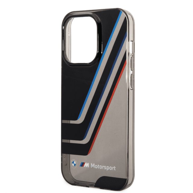 BMW Motorsport Collection PC/TPU IML Printed Tricolor Stripes, Translucent Zones & Printed Logo For iPhone 14 Pro Max - Black [ BMHCP14X22HDTK ] - SW1hZ2U6MTM2NjQ4Nw==