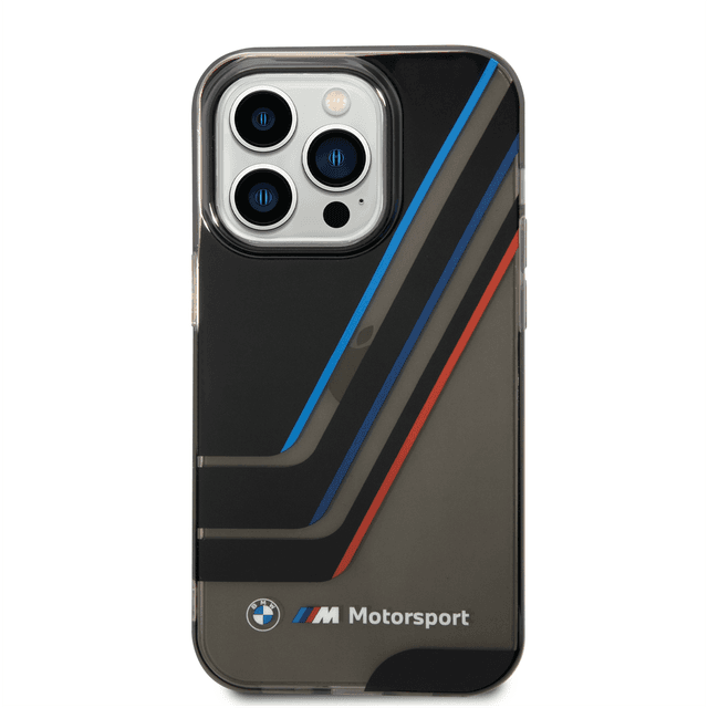 BMW Motorsport Collection PC/TPU IML Printed Tricolor Stripes, Translucent Zones & Printed Logo For iPhone 14 Pro Max - Black [ BMHCP14X22HDTK ] - SW1hZ2U6MTM2NjQ5MQ==