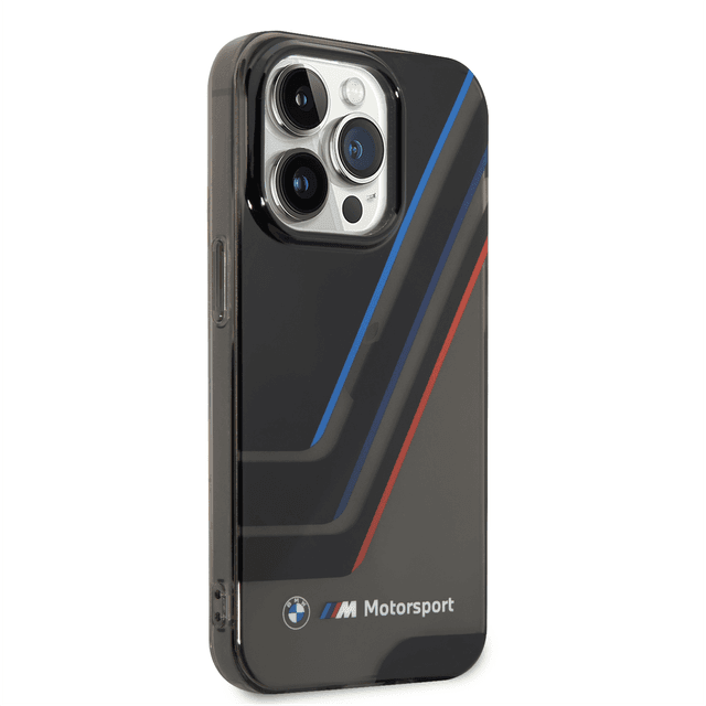 BMW Motorsport Collection PC/TPU IML Printed Tricolor Stripes, Translucent Zones & Printed Logo For iPhone 14 Pro Max - Black [ BMHCP14X22HDTK ] - SW1hZ2U6MTM2NjQ5Mw==