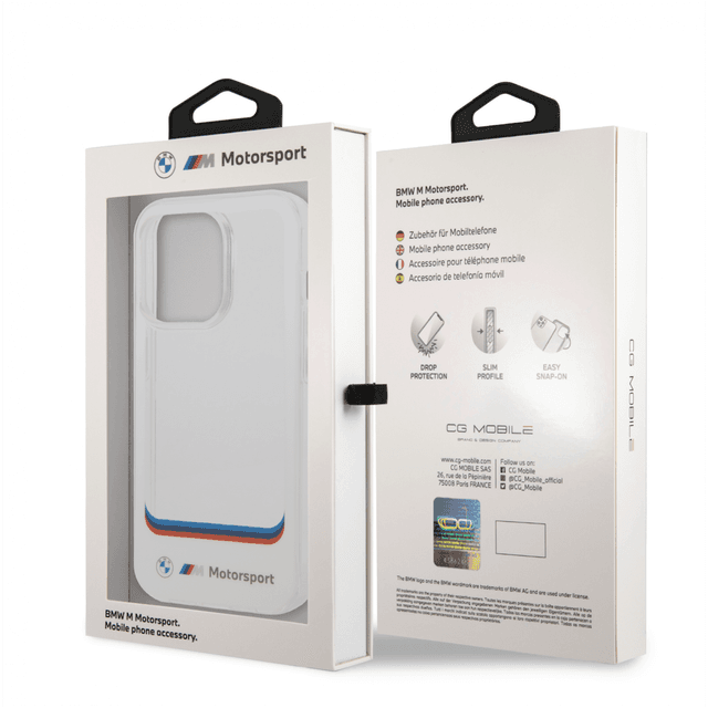 BMW Motorsport Collection PC/TPU IML Case Big Square Transparent Area And Printed Bottom Logo For iPhone 14 Pro Max - White [ BMHCP14X22HMCH ] - SW1hZ2U6MTM2NjIyOA==