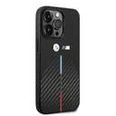 BMW M Collection Quilted PU Carbon Case With Hot Stamped Tricolor Stripe & Metal Logos For iPhone 14 Pro Max - Black [ BMHCP14X22NSTB ] - SW1hZ2U6MTM2NjEwNg==