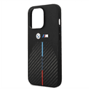 BMW M Collection Quilted PU Carbon Case With Hot Stamped Tricolor Stripe & Metal Logos For iPhone 14 Pro Max - Black [ BMHCP14X22NSTB ] - SW1hZ2U6MTM2NjEwOA==