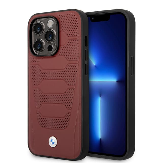 BMW Signature Collection Genuine Leather Case With Perforated Seats Design For iPhone 14 Pro Max - Burgundy [ BMHCP14X22RPSR ] - SW1hZ2U6MTM2NjAxMA==