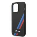 BMW M Collection Liquid Silicone Case With Slanted Tricolor Stripes & Printed Logo For iPhone 14 Pro Max - Black [ BMHCP14X22SOTK ] - SW1hZ2U6MTM2NjQ1NA==