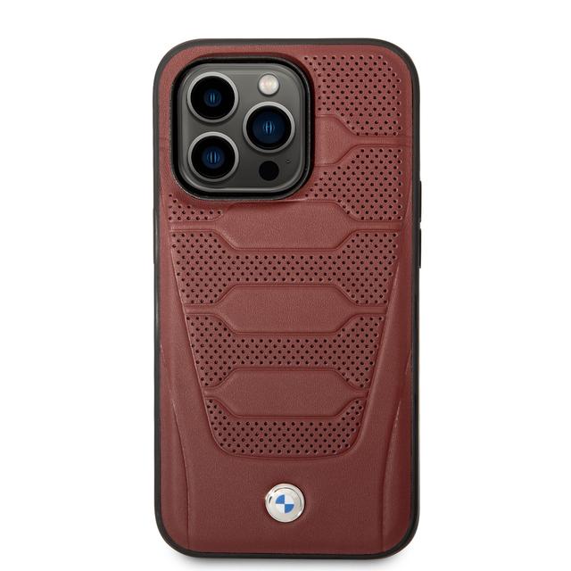 BMW Magsafe Signature Collection Genuine Leather Case With Perforated Seats Design For iPhone 14 Pro - Burgundy [ BMHMP14L22RPSR ] - SW1hZ2U6MTM2NTQzMQ==