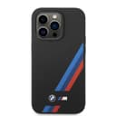 BMW M Collection Magsafe Liquid Silicone Case Slanted Tricolor Stripes & Printed Logo For iPhone 14 Plus (6.7") - Black [ BMHMP14M22SOTK ] - 274799