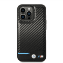 BMW M Collection Magsafe Pu Carbon Case With Bottom Horizontal Blue Line & Printed Logo For iPhone 14 Pro Max - Black [ BMHMP14X22NBCK ] - SW1hZ2U6MTM2NjM1Ng==