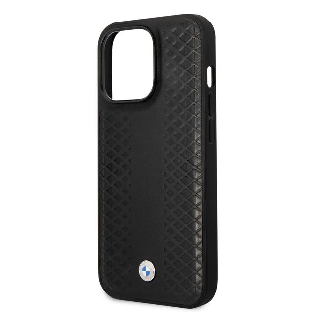 BMW Magsafe Signature Collection Genuine Leather Case With Diamond Hot Stamp Pattern For iPhone 14 Pro Max - Black [ BMHMP14X22RFGK ] - SW1hZ2U6MTM2NjI4MQ==