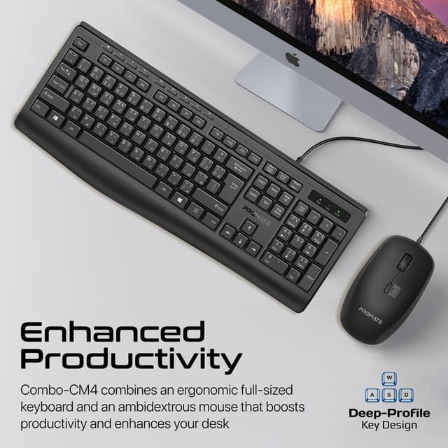 ماوس وكيبورد عربي انجليزي 2400 دي بي اي ErgoComfort Wired Keyboard with Media Keys and 2400 DPI Mouse